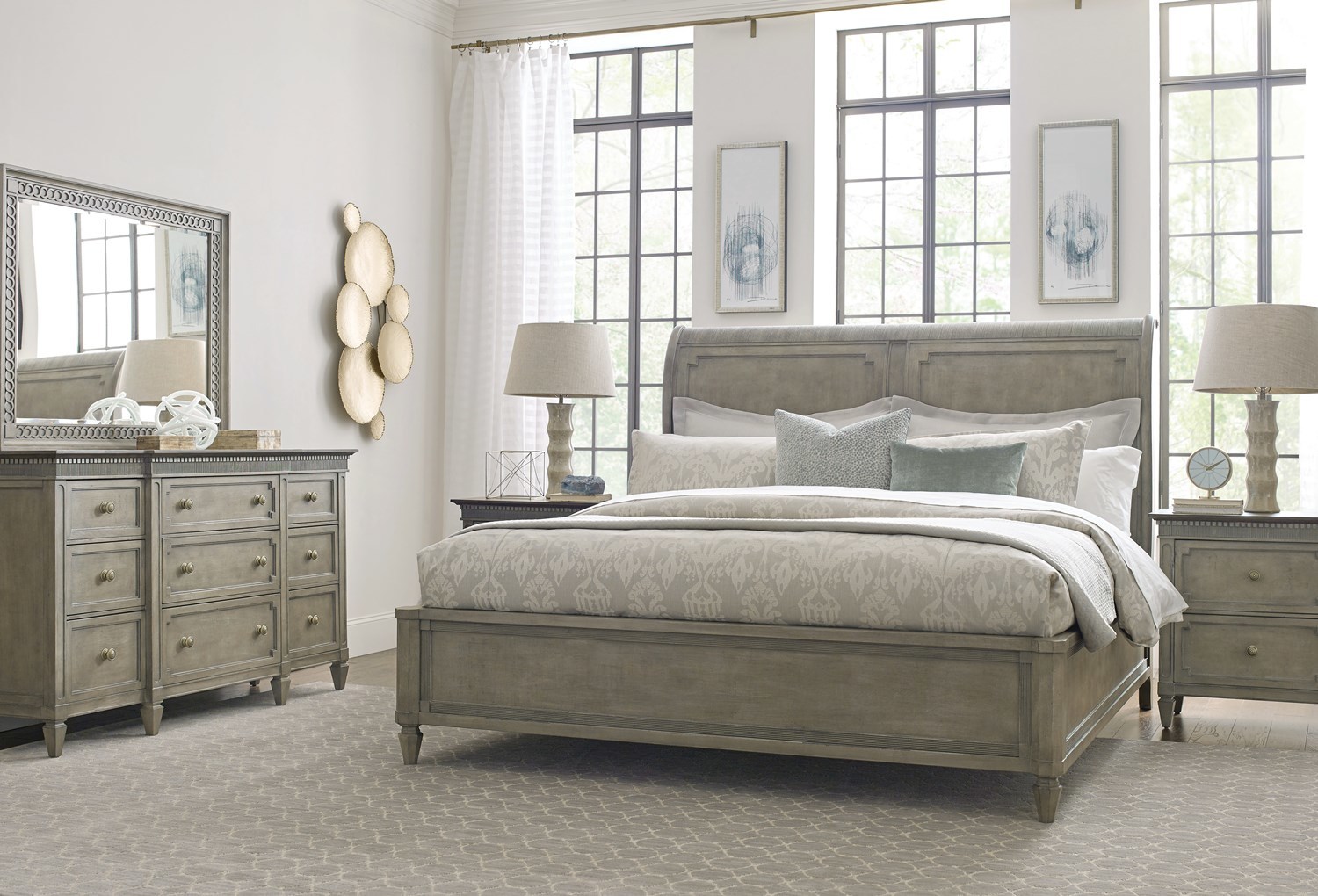 Introducing Savona - a French gray bedroom and dining room furniture collection from American Drew